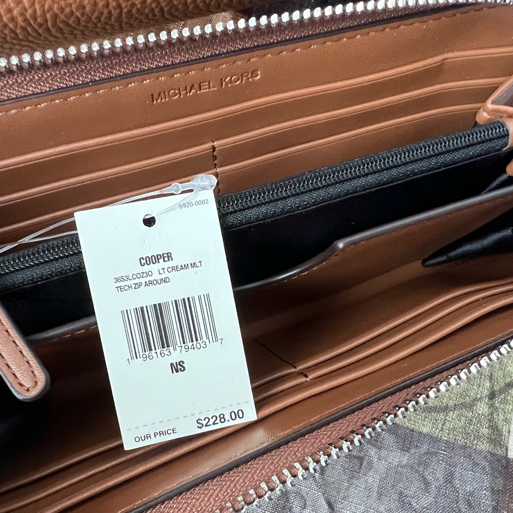 MICHAEL KORS COOPER STRUCTURED TOTE BAG + WALLET BROWN MULTI NEW - Picture 7 of 9